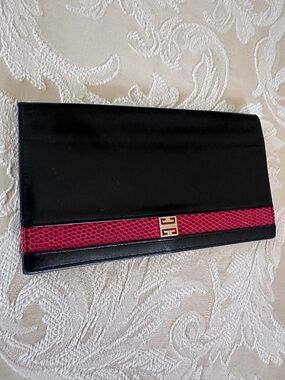 Vintage Givenchy Black and Red Slim Leather Wallet
